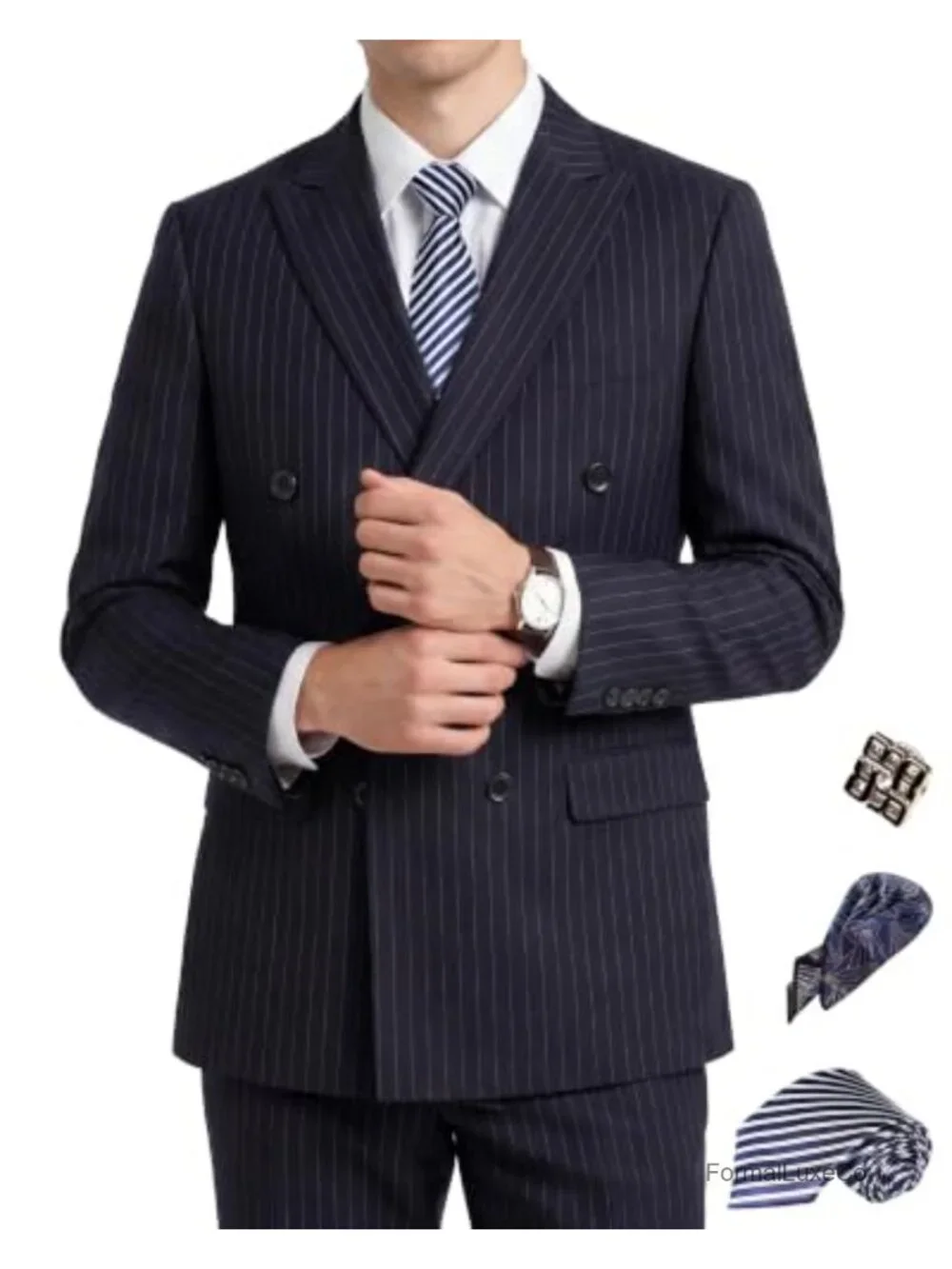 Men's Double Breasted Slim Fit 2 Piece Suit, Stretch Formal Wedding Business